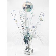 Silver Holographic Happy Birthday Balloon Centrepiece Weight Pk 1