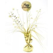 Gold Holographic Happy Birthday Balloon Centrepiece Weight Pk 1