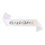 White & Rainbow Foil Happy Birthday Satin Sash