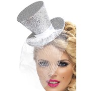 Christmas Silver Glitter Mini Top Hat on Headband Pk 1