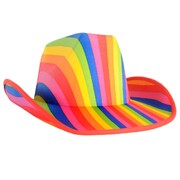 Adult Rainbow Stripe Cowboy Hat Red Trim │ Colourful Western Costume 56cm