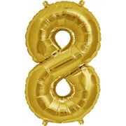 Small Gold Number 8 16in. Foil Balloon Pk 1 (Air Inflation Only / Stick & Cup Not Included)