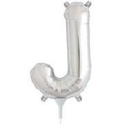 Small Silver Letter J 16in. Foil Balloon Pk 1 (Air Inflation Only / Stick & Cup Not Included)