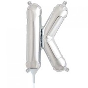 Small Silver Letter K 16in. Foil Balloon Pk 1 (Air Inflation Only / Stick & Cup Not Included)
