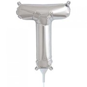 Small Silver Letter T 16in. Foil Balloon Pk 1 (Air Inflation Only / Stick & Cup Not Included)