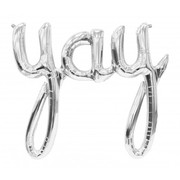 Silver 45in Foil Balloon Yay Script Banner Pk 1 (Air Inflation Only)