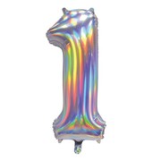 Iridescent Silver Number 1 Foil Supershape Balloon (34in-86cm)