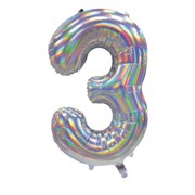 Iridescent Silver Number 3 Foil Supershape Balloon (34in-86cm)