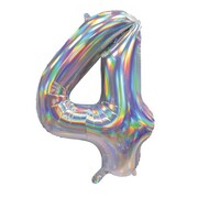 Iridescent Silver Number 4 Foil Supershape Balloon (34in-86cm)