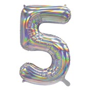 Iridescent Silver Number 5 Foil Supershape Balloon (34in-86cm)