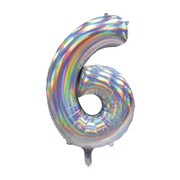 Iridescent Silver Number 6 Foil Supershape Balloon (34in-86cm)