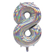 Iridescent Silver Number 8 Foil Supershape Balloon (34in-86cm)