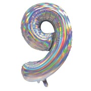 Iridescent Silver Number 9 Foil Supershape Balloon (34in-86cm)