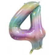 Pastel Rainbow Number 4 Foil Supershape Balloon (34in,/85cm) Pk 1