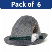 Oktoberfest Grey German Trenker Hat with Feather Pack of 6 | Adult Bavarian Costume Hats