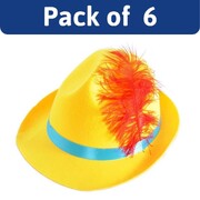 Yellow Trenker Trilby Hat Pack of 6 │Wooden Puppet Boy Costume Oktoberfest Hat Adult