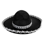Black Mexican Sombrero Hat with Silver Trim