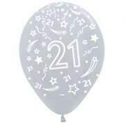 Pearl Silver All Over 21 Latex Balloons 30cm Pk 10