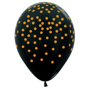 Metallic Black 30cm Latex Balloons with AOP Gold Dots Pk 50