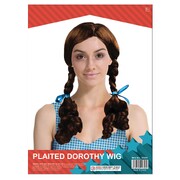 Deluxe Brown Plait Wig with Blue Ribbons | Adult One Size Costume Fancy Dress Wig