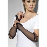 Long Black Fishnet Gloves with Lace (1 Pair)