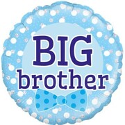 Big Brother Round Foil Balloon White Dots Bow Tie 14 Inch Air or Helium