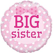 Big Sister Round Foil Balloon Pink Hair Bow 14 Inch Air or Helium