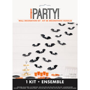 Halloween Black Bats Wall Decoration Kit (Pk 24)