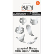 Silver Foil Halloween Tattoos (4 sheets - 24 Tattoos)