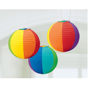 Round Rainbow Paper Lanterns (24cm) Pk 3
