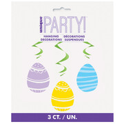 Happy Easter Painted Eggs Hanging Swirl Decorations (Pk 3)