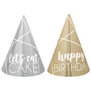 Silver & Gold Mini Cone Birthday Party Hats Pk 12