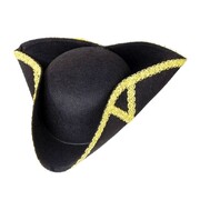 Black Pirate Tricorn Hat Gold Trim Adult Fancy Dress Costume Accessory