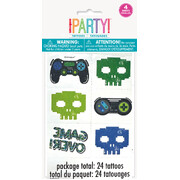 Gamer Gaming Temporary Tattoos (4 Sheets, 24 Tattoos)