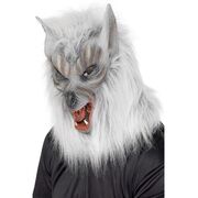 Halloween Full Head Silver Latex Wolf Mask with Hair