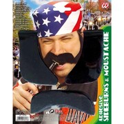 Adhesive Black Mutton Chop Sideburns & Moustache