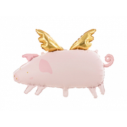 Pink Pig with Gold Wings Foil Supershape Balloon