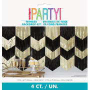 Black & Gold Foil Fringe Backdrop Kit 30cm x 182cm (4 Pc)