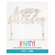 Clear Gold Fleck Plastic Happy Birthday Cake Topper