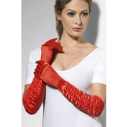 Red Long Ruched Temptress Gloves (1 Pair)