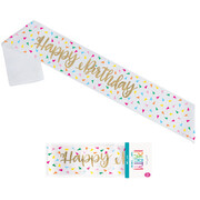 Colourful Sprinkles Gold Foil Happy Birthday Satin Sash