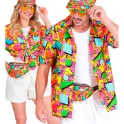 Adult 1980s Geometric Print Shirt XXL Retro Party Costume