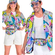Adult 1980s White Geometric Party Shirt XXL | Unisex Neon Retro Costume Shirt