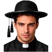 Black Priest Hat Felt Costume Hat with Tassels Adult One Size