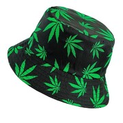 Black Bucket Hat with Green Hemp Leaf Print Adult Festival Hat