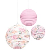 Pink Bloom Paper Lantern Decorations Mixed Sizes Pk 3