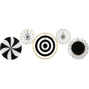 Black White & Gold Paper Fan Decorations Pack of 5 - Assorted Sizes Party Decor