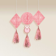 Assorted Pink Honeycomb Engagement Decorations with Tassels Pk 3