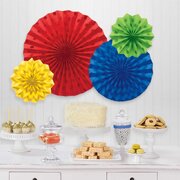 Mixed Colour & Size Glitter Paper Fans Decorations (Pk 4)
