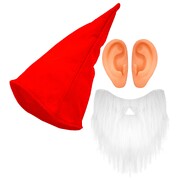 Red Dwarf Gnome Costume Set - Hat Beard & Ears One Size